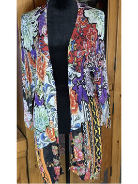 Alberto Makali XL Geometric Floral Artsy Open Front Jacket Cardigan Y2K Vintage